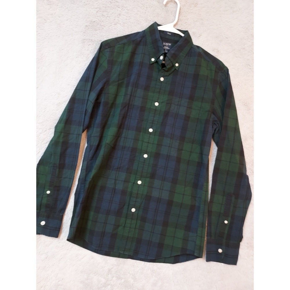 J Crew Shirt Mens Small Tartan Plaid Button Down Green Blue Flex Washed Preppy